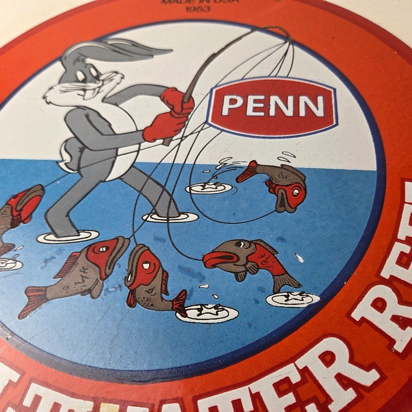 Vintage Penn Fishing Sign - Reels Porcelain Tackle Gas Pump Plate Sign - Image 4