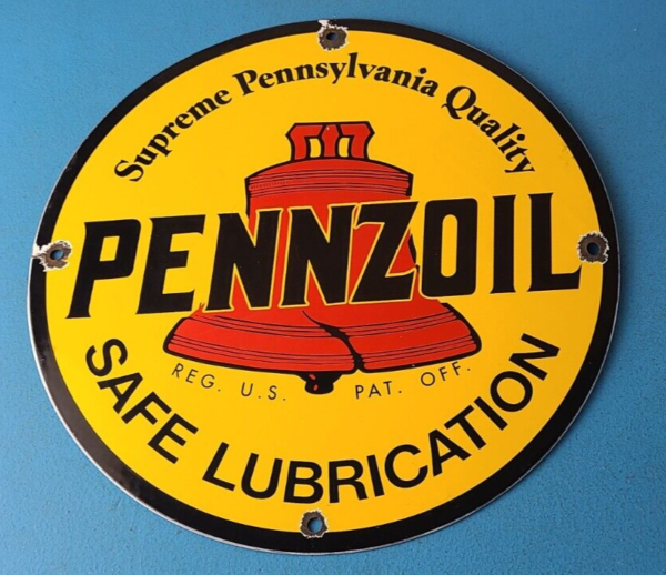 Vintage Pennzoil Sign Lubrication Gas Service Station Pump Porcelain Sign 305714502393