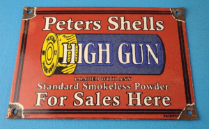 Vintage Peters Shells Sign Firearm Shotguns Porcelain Gas Ammunition Sign 305874496643