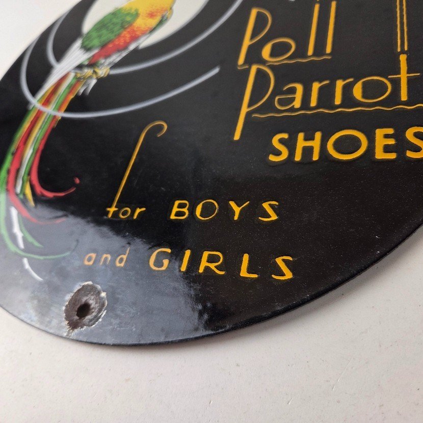 Vintage Poll Parrot Shoes Sign - Porcelain Gas Pump Service Station Sign - Image 14