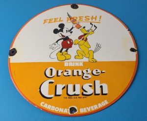 Vintage Porcelain Sign Orange Crush Beverage Mickey Mouse Gas Station Sign 305853029453