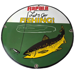 Vintage Rapala Original Minnow Porcelain Sign - Let's Go Fishing Lure Sign