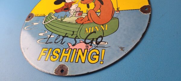 Vintage Rapala Sign Mickey Mouse Pluto Fishing Tackle Lures Gas Oil Pump Sign 305779208273 9