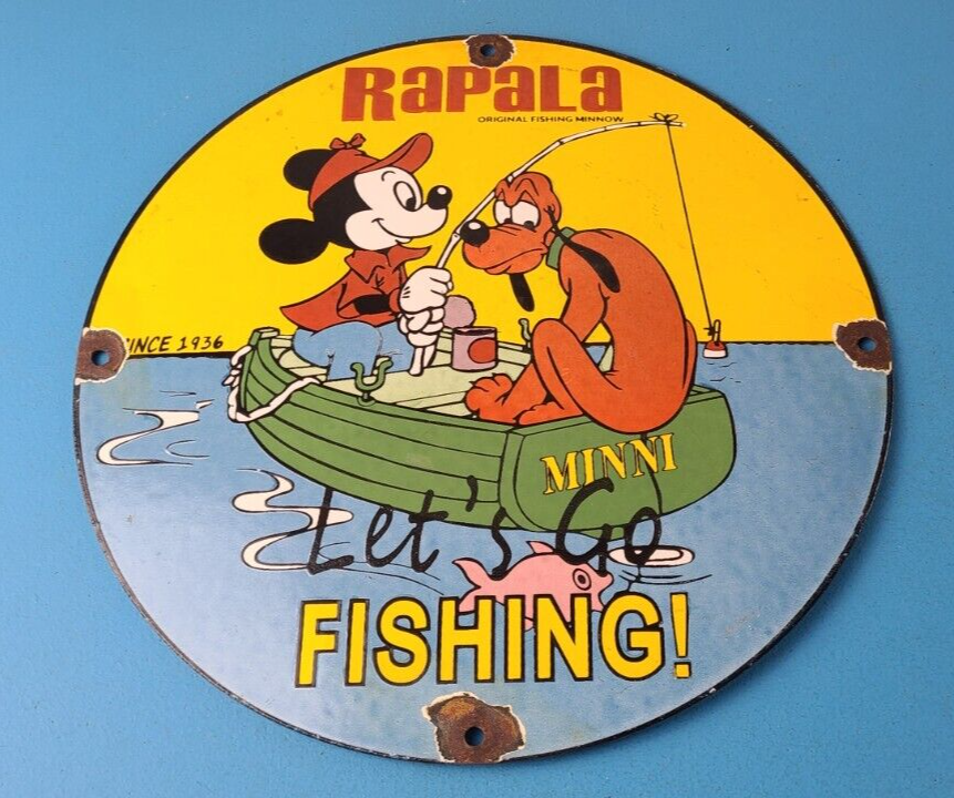 Vintage Rapala Sign Mickey Mouse Pluto Fishing Tackle Lures Gas Oil Pump Sign 305838648573