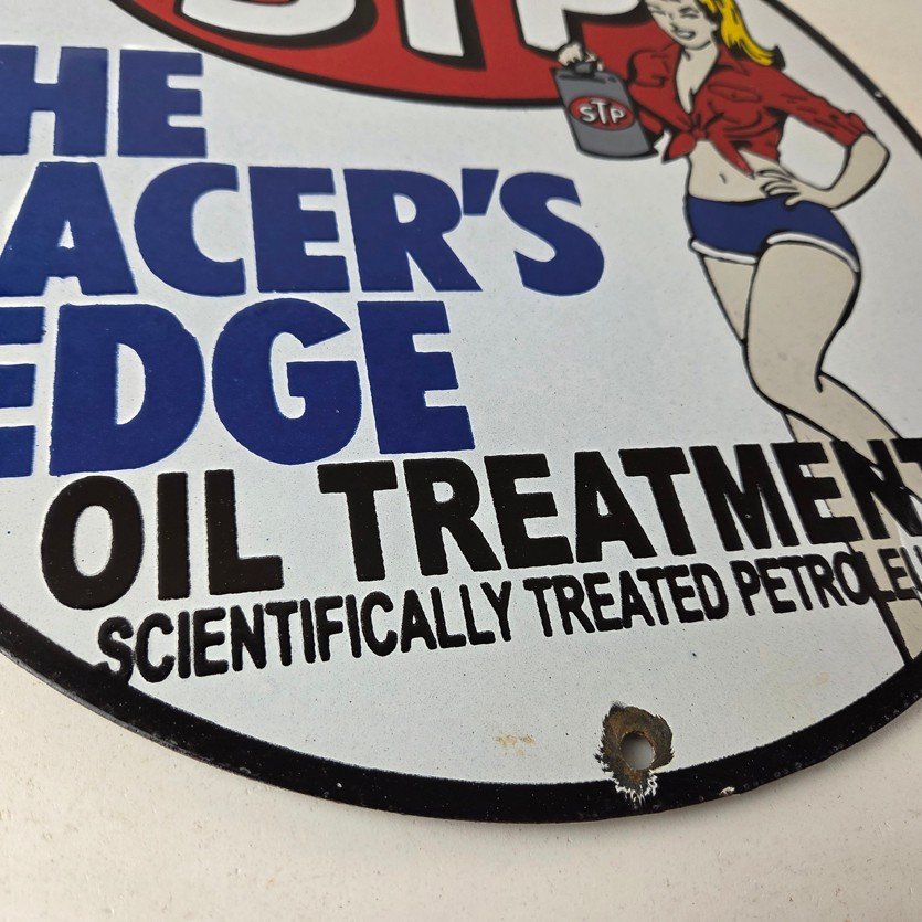 Vintage STP Porcelain Sign - Gas Pump Racers Edge Automobilia Gas Sign - Image 11