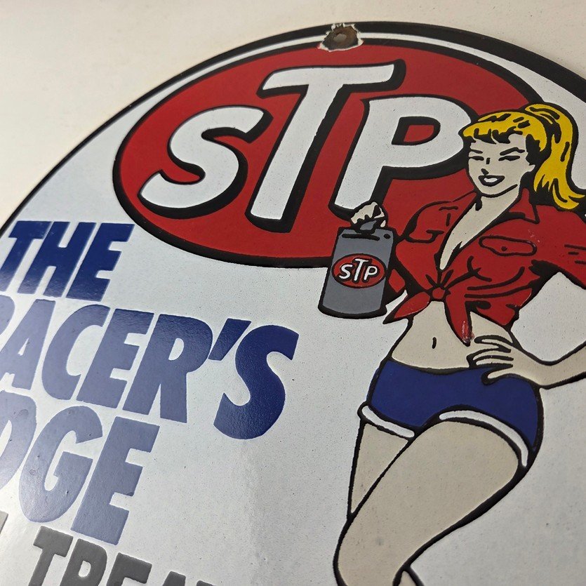 Vintage STP Porcelain Sign - Gas Pump Racers Edge Automobilia Gas Sign - Image 12