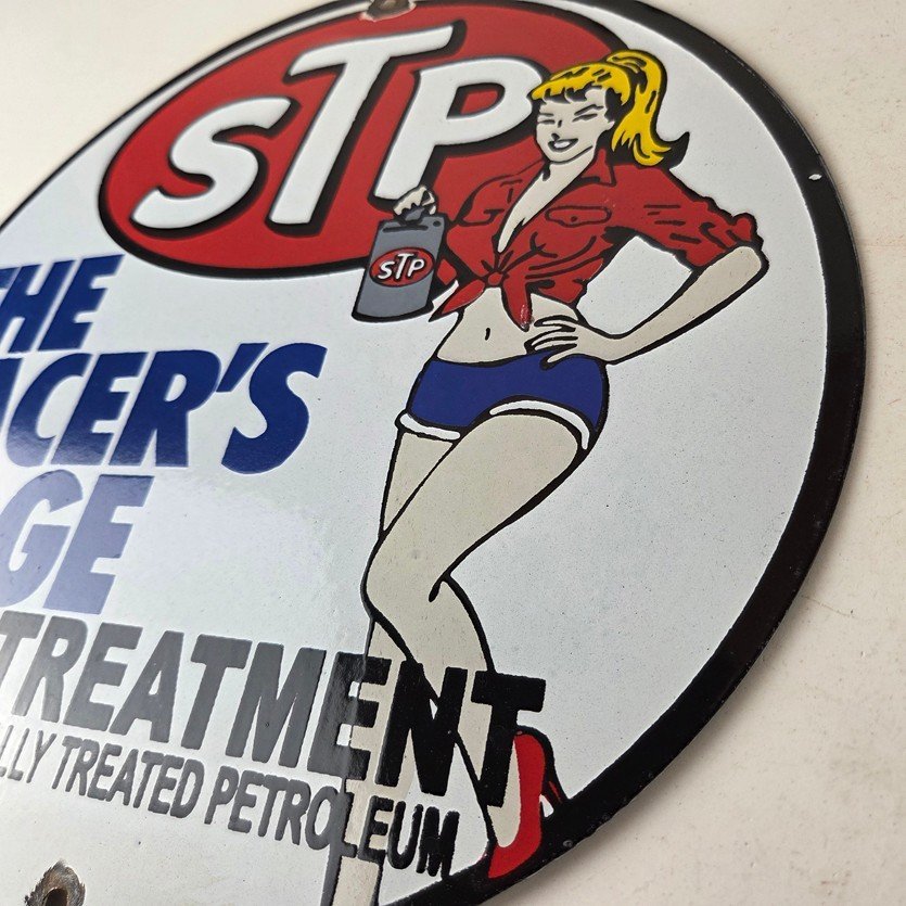 Vintage STP Porcelain Sign - Gas Pump Racers Edge Automobilia Gas Sign - Image 13