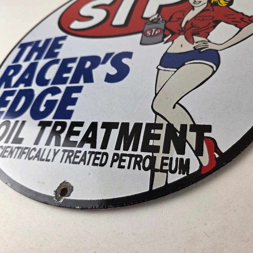 Vintage STP Porcelain Sign - Gas Pump Racers Edge Automobilia Gas Sign - Image 14
