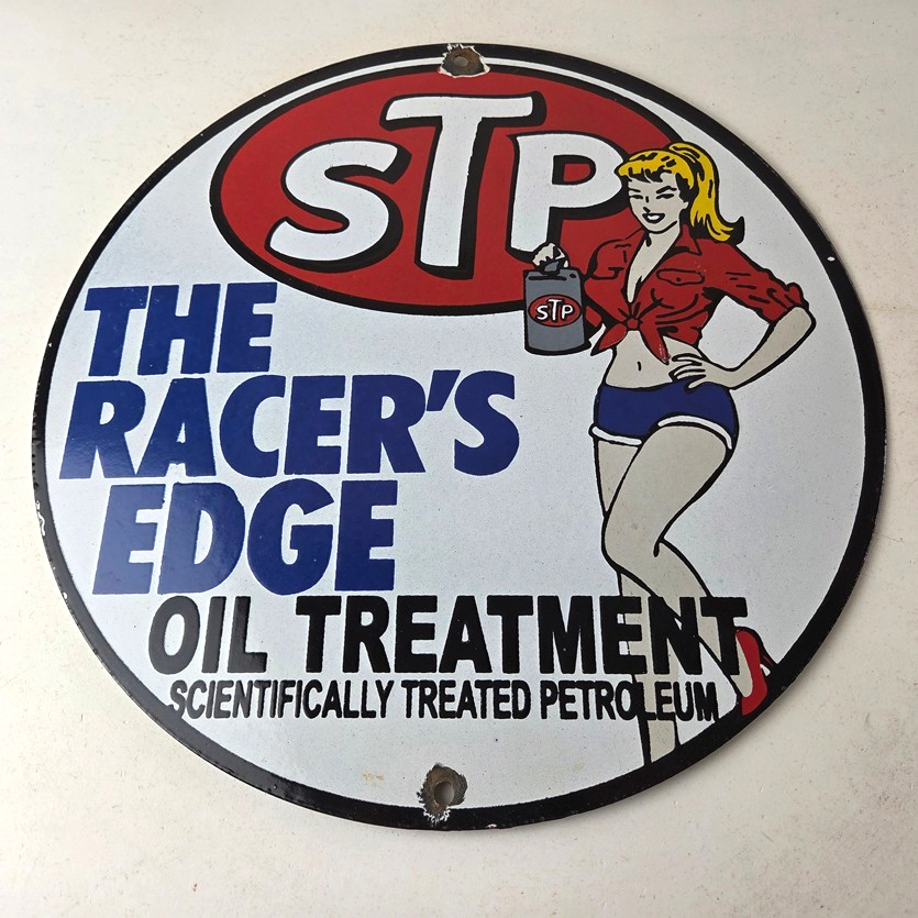 Vintage STP Porcelain Sign - Gas Pump Racers Edge Automobilia Gas Sign - Image 15