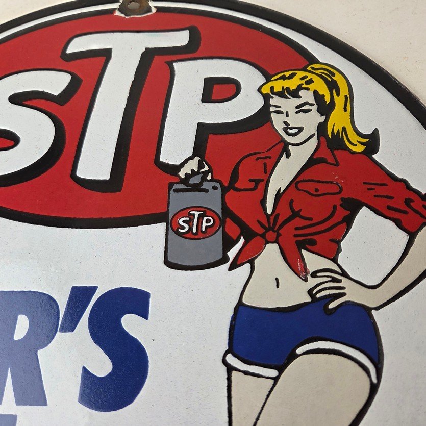 Vintage STP Porcelain Sign - Gas Pump Racers Edge Automobilia Gas Sign - Image 3