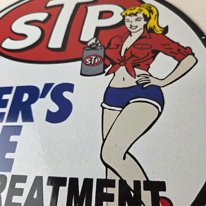 Vintage STP Porcelain Sign - Gas Pump Racers Edge Automobilia Gas Sign - Image 4