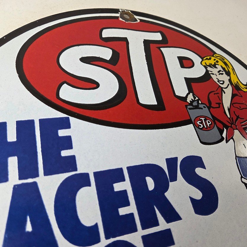 Vintage STP Porcelain Sign - Gas Pump Racers Edge Automobilia Gas Sign - Image 5
