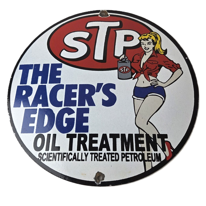 Vintage STP Porcelain Sign - Gas Pump Racers Edge Automobilia Gas Sign