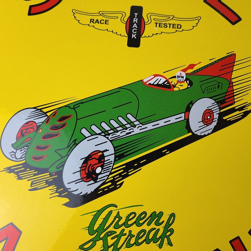 Vintage Shell Gasoline Sign - Green Streak Gas Pump Race Car Porcelain Sign - Image 3