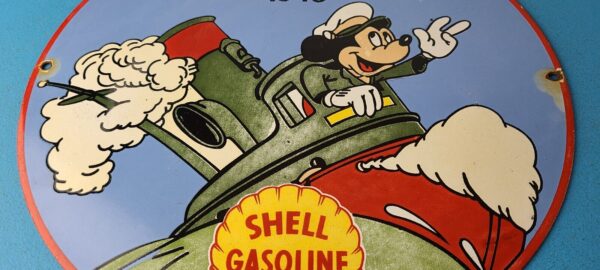 Vintage Shell Gasoline Sign Mickey Old Steamboat Gas Oil Pump Porcelain Sign 305726884833 3