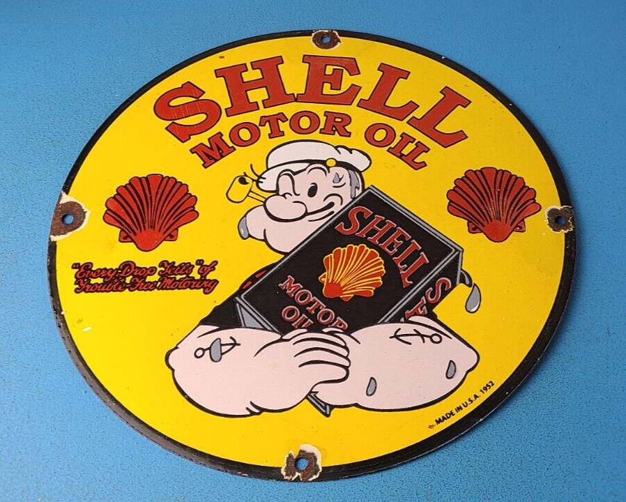 Vintage Shell Gasoline Sign Popeye Sign Gas Motor Oil Pump Porcelain Sign 305845073403