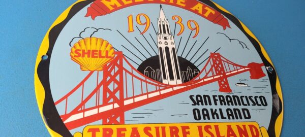 Vintage Shell Gasoline Sign Treasure Island Gas Oil Pump Porcelain Sign 305764248963 5