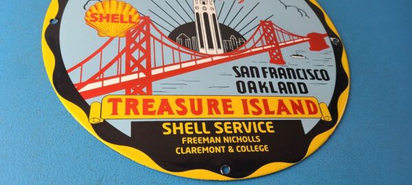 Vintage Shell Gasoline Sign Treasure Island Gas Oil Pump Porcelain Sign 305764248963 6