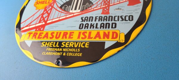 Vintage Shell Gasoline Sign Treasure Island Gas Oil Pump Porcelain Sign 305764248963 9