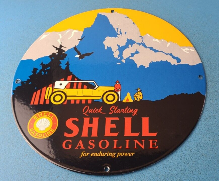 Vintage Shell Gasoline Sign Yosemite Quick Starting Gas Pump Porcelain Sign 306081423963