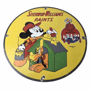 Vintage Sherwin Williams Sign - Paint Brush Painting Gas Pump Porcelain Sign