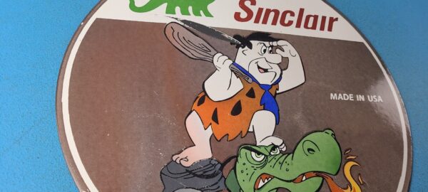 Vintage Sinclair Gasoline Porcelain Sign Flintstones Dragon Graphic Gas Sign 305370520333 6