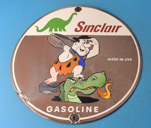 Vintage Sinclair Gasoline Porcelain Sign Flintstones Dragon Graphic Gas Sign 305370520333