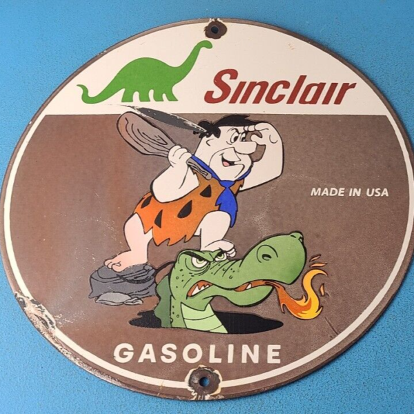 Vintage Sinclair Gasoline Porcelain Sign Flintstones Dragon Graphic Gas Sign 305370520333