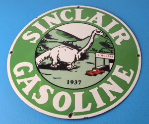 Vintage Sinclair Gasoline Sign Dino Service Station Oil Pump Porcelain Sign 305863585603