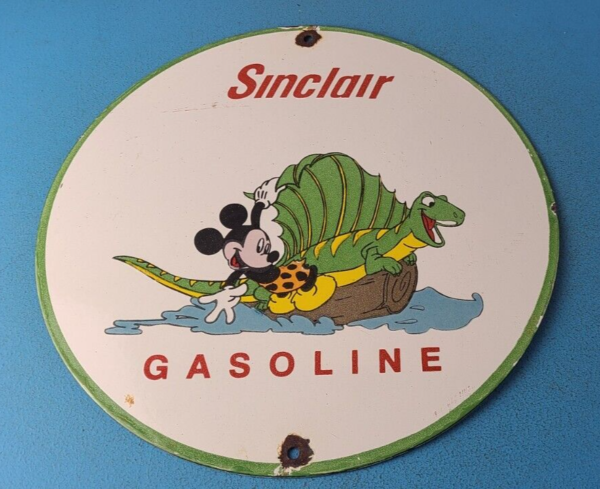 Vintage Sinclair Gasoline Sign Dinosaur Mickey Mouse Porcelain Gas Pump Sign 305378743723
