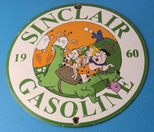 Vintage Sinclair Gasoline Sign Porcelain Flintstones Dino Retro Gas Pump Sign 305872750273