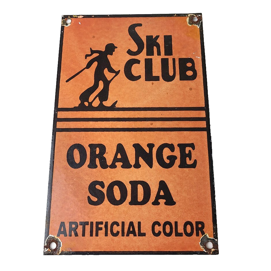Vintage Ski Club Soda Sign - Orange Soda Beverage Double Cola Pop Gas Pump Sign