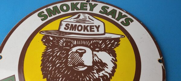 Vintage Smokey Bear Wildfires Sign Prevention Gas Porcelain Sign 305767336703 12