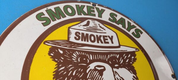 Vintage Smokey Bear Wildfires Sign Prevention Gas Porcelain Sign 305767336703 4