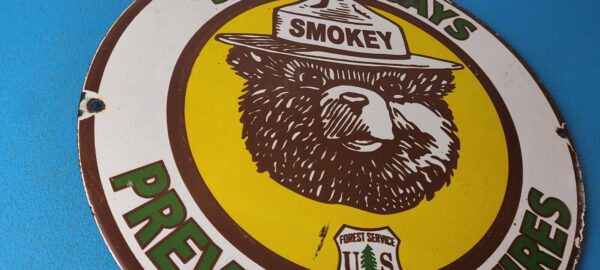 Vintage Smokey Bear Wildfires Sign Prevention Gas Porcelain Sign 305767336703 5