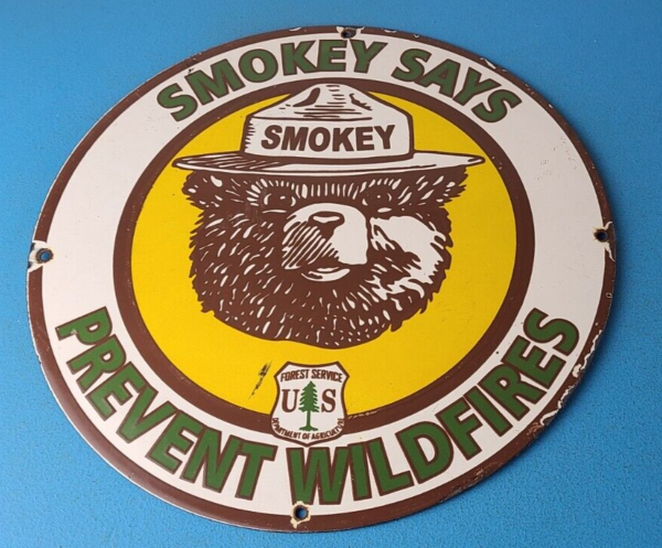 Vintage Smokey Bear Wildfires Sign Prevention Gas Porcelain Sign 305767336703