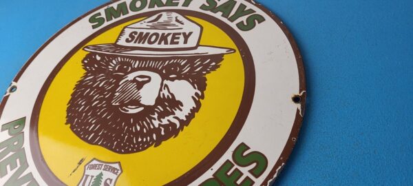 Vintage Smokey Bear Wildfires Sign Prevention Gas Porcelain Sign 305767336703 8