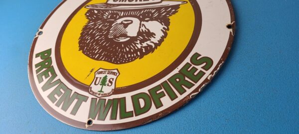 Vintage Smokey Bear Wildfires Sign Prevention Gas Porcelain Sign 305767336703 9