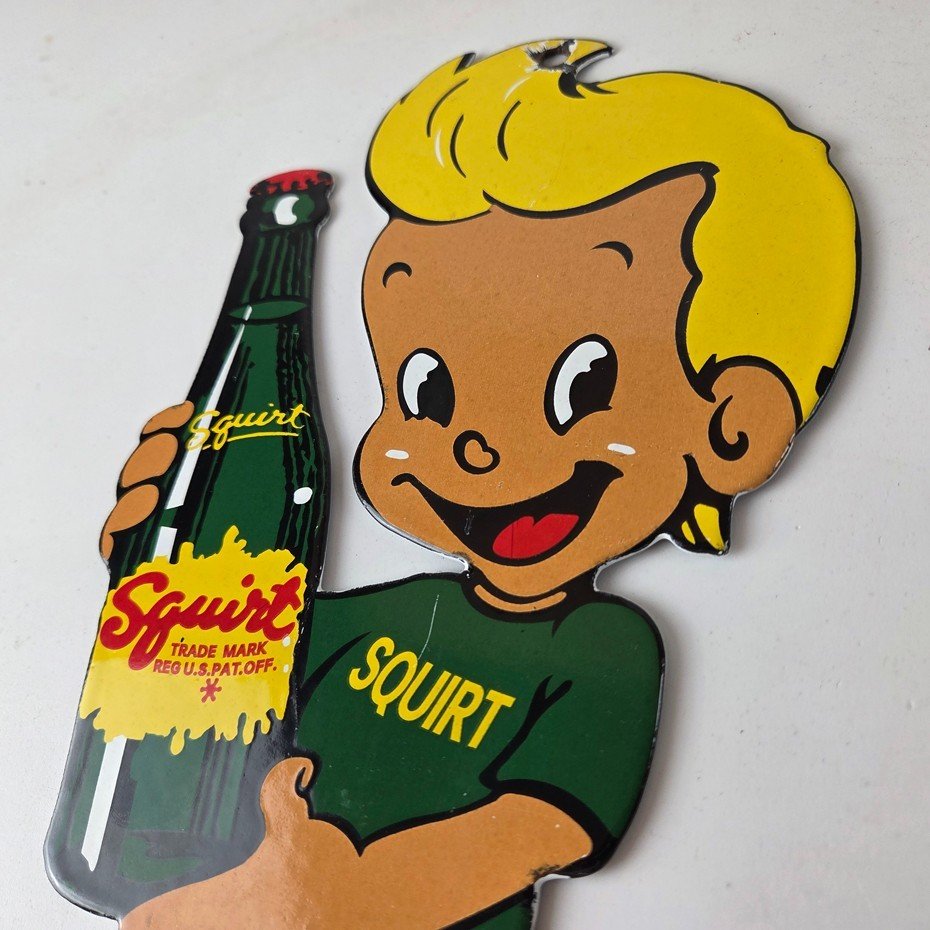 Vintage Squirt Boy Sign - Soda Gas Pump Wall Service Sales Porcelain Sign - Image 12