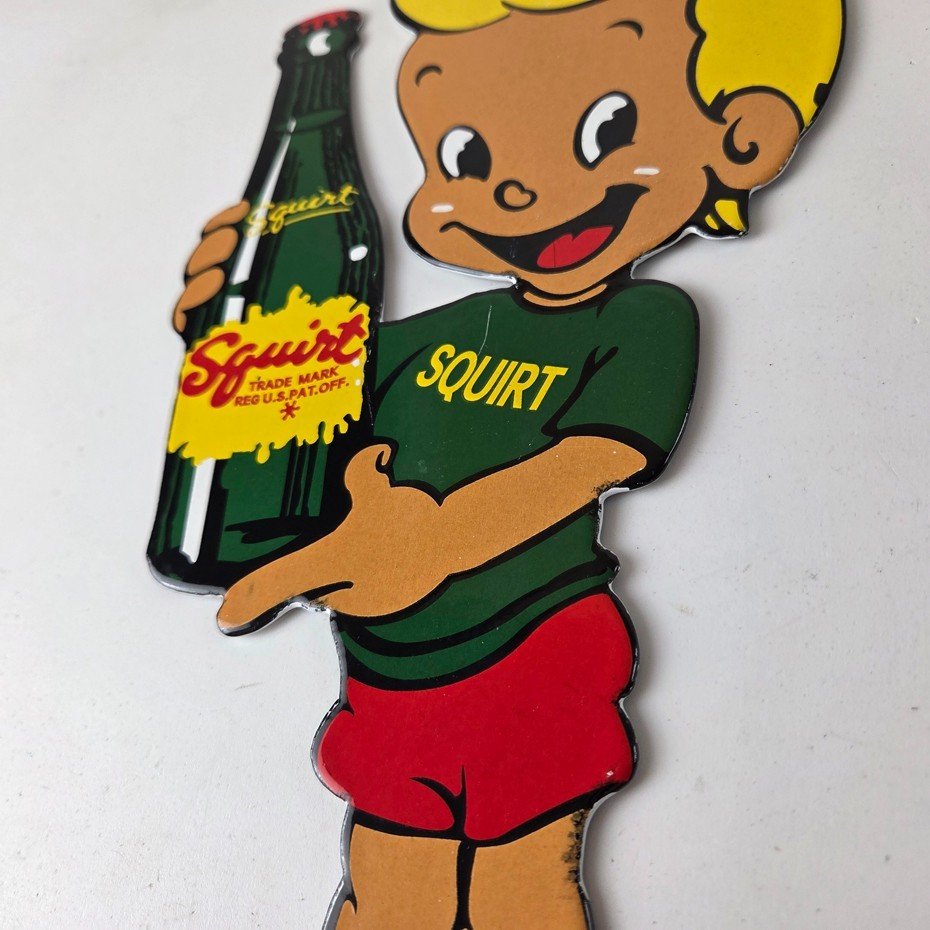 Vintage Squirt Boy Sign - Soda Gas Pump Wall Service Sales Porcelain Sign - Image 13