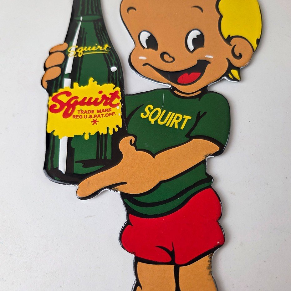 Vintage Squirt Boy Sign - Soda Gas Pump Wall Service Sales Porcelain Sign - Image 4