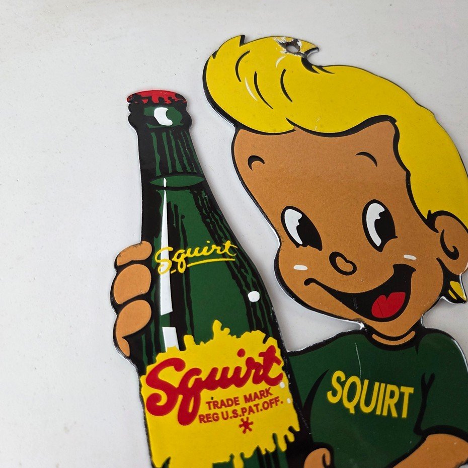 Vintage Squirt Boy Sign - Soda Gas Pump Wall Service Sales Porcelain Sign - Image 5