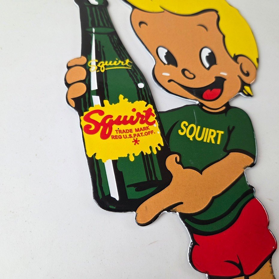 Vintage Squirt Boy Sign - Soda Gas Pump Wall Service Sales Porcelain Sign - Image 6