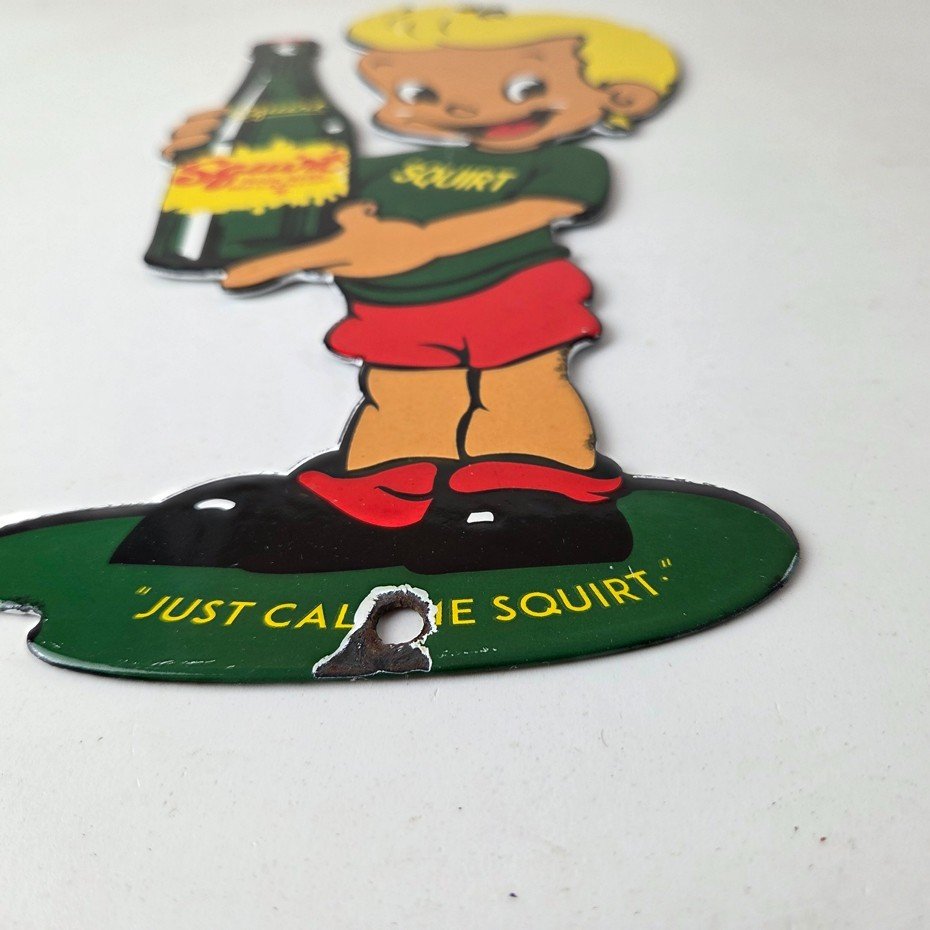 Vintage Squirt Boy Sign - Soda Gas Pump Wall Service Sales Porcelain Sign - Image 10