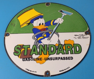 Vintage Standard Gasoline Sign Gas Oil Pump Plate Porcelain Walt Disney Sign 305887996753