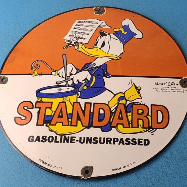 Vintage Standard Gasoline Sign Porcelain Gas Oil Pump Plate Walt Disney Sign