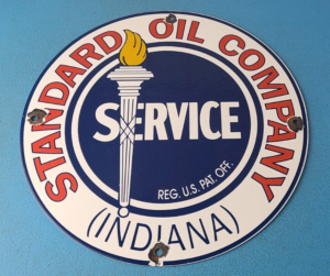 Vintage Standard Oil Company Sign Porcelain Torch Graphic Gas Pump Plate Sign