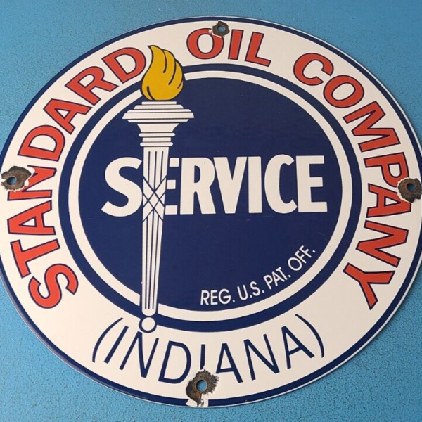 Vintage Standard Oil Company Sign Porcelain Torch Graphic Gas Pump Plate Sign