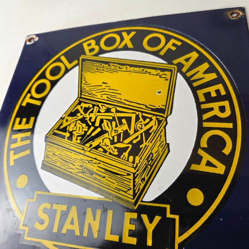 Vintage Stanley Tools Porcelain Sign - Gas Auto Mechanic Garage Shop Sign - Image 4
