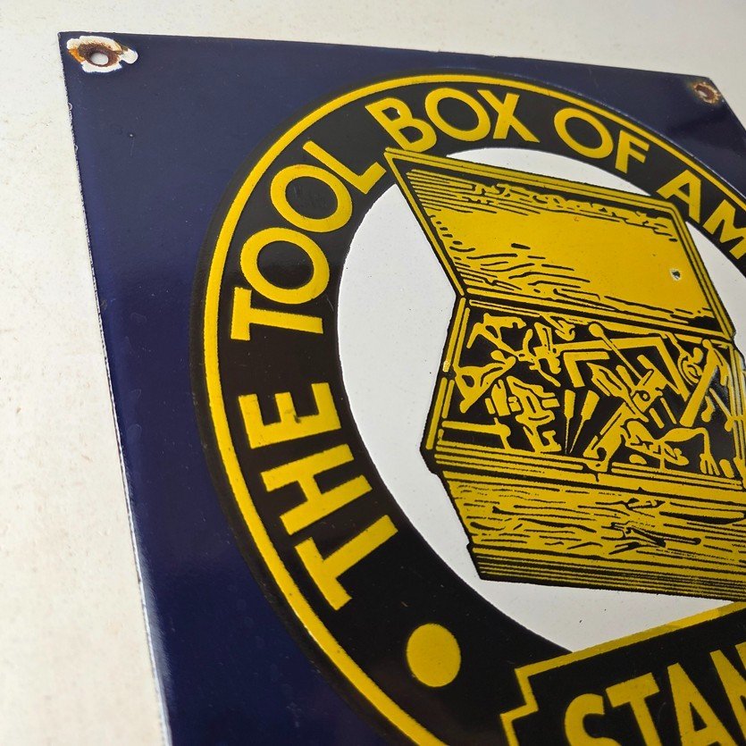 Vintage Stanley Tools Porcelain Sign - Gas Auto Mechanic Garage Shop Sign - Image 5